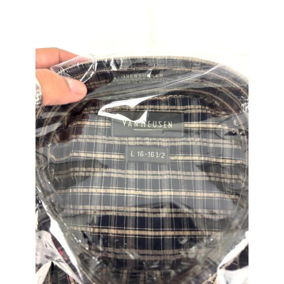 Vintage 90s Van Heusen Seersucker Button Down Short Sleeve Shirt Large 16-16 1/2 - Picture 4 of 8